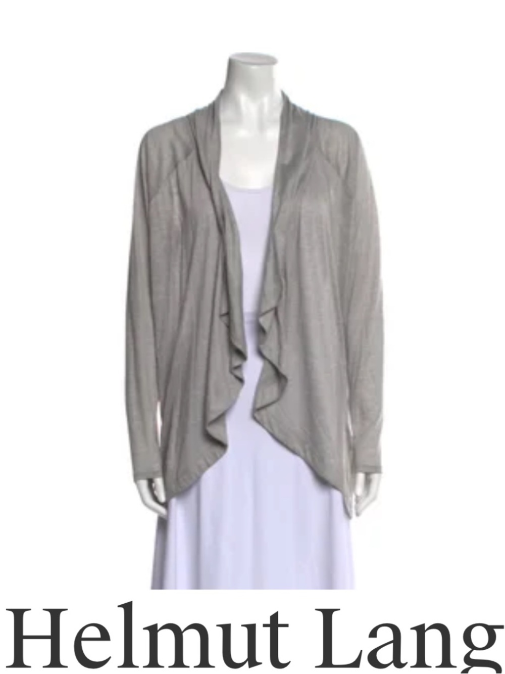 Helmut Lang Light Gray Ruffle-Front Open Cardigan
